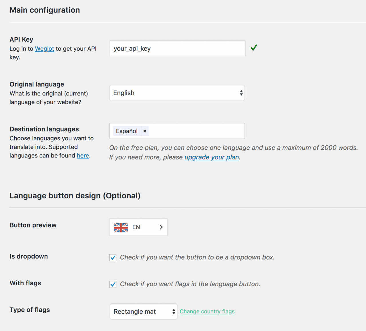 Weglot插件配置选项 Weglot插件配置选项