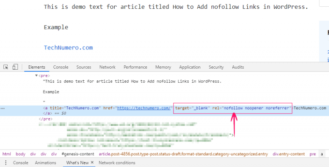 如何手动或者使用插件为WordPress添加nofollow链接插图9 nofollow-link-in-chrome-inspect-element-680x345