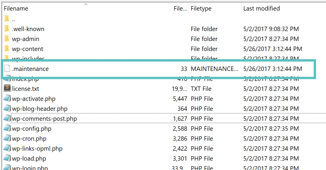 WordPress维护模式 – 故障排除和自定义页面教程插图2 wordpress-maintenance-mode-file