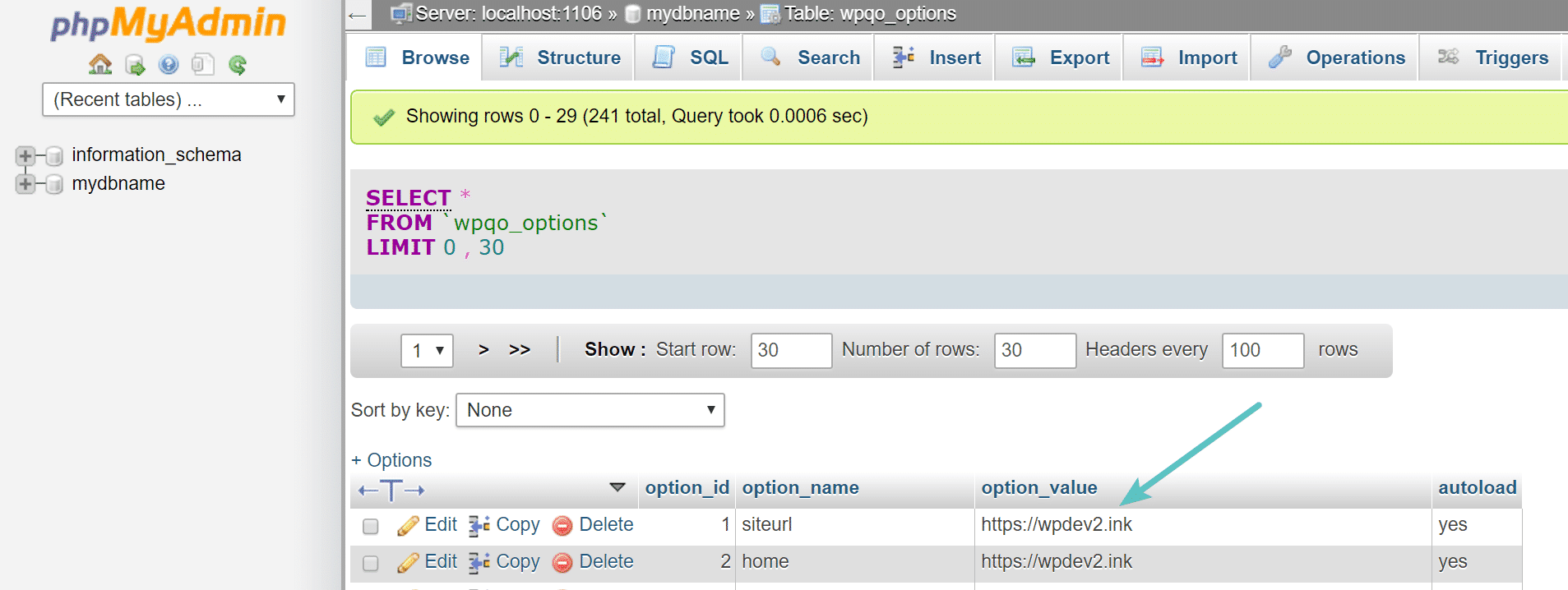 在phpMyAdmin检查网站URL 在phpMyAdmin检查网站URL