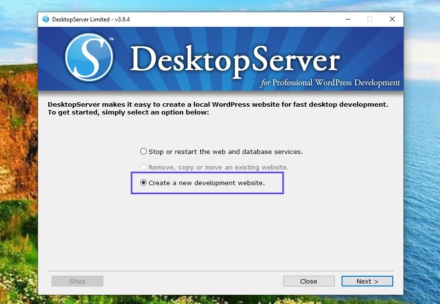 在DesktopServer中创建新开发网站的选项