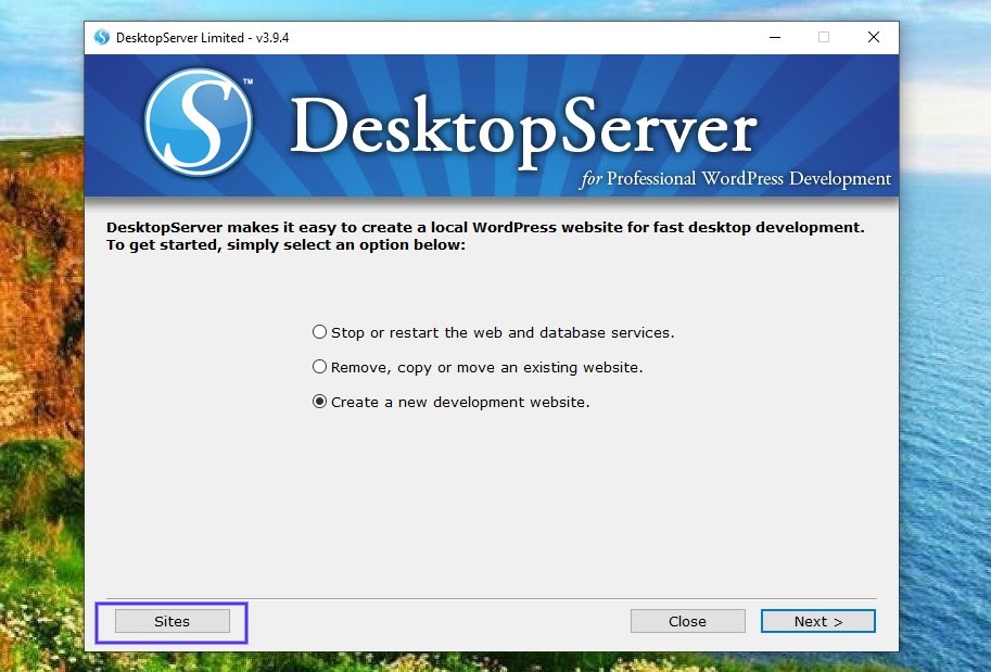 DesktopServer应用程序站点管理按钮