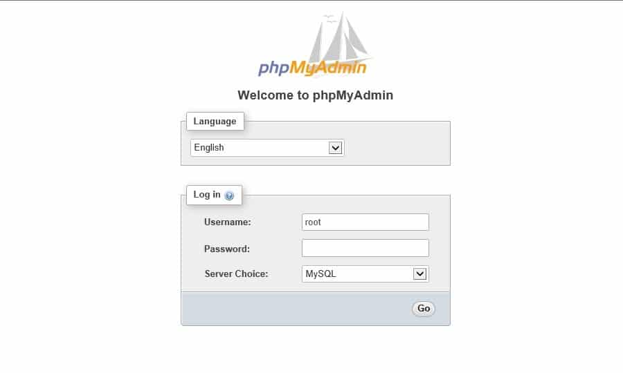 phpMyAdmin登录页面
