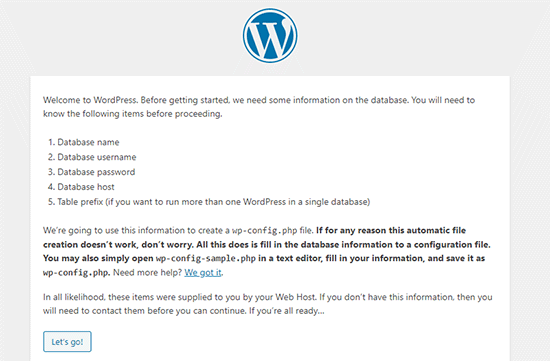 WordPress安装提示信息