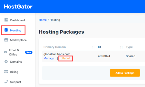 hostgator-cpanel-link