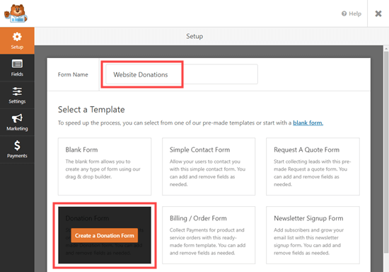 WPForms插件捐赠表单模板