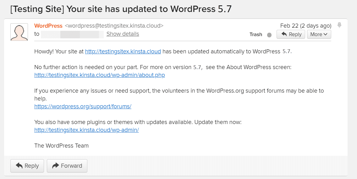 WordPress版本更新提示邮件 WordPress版本更新提示邮件