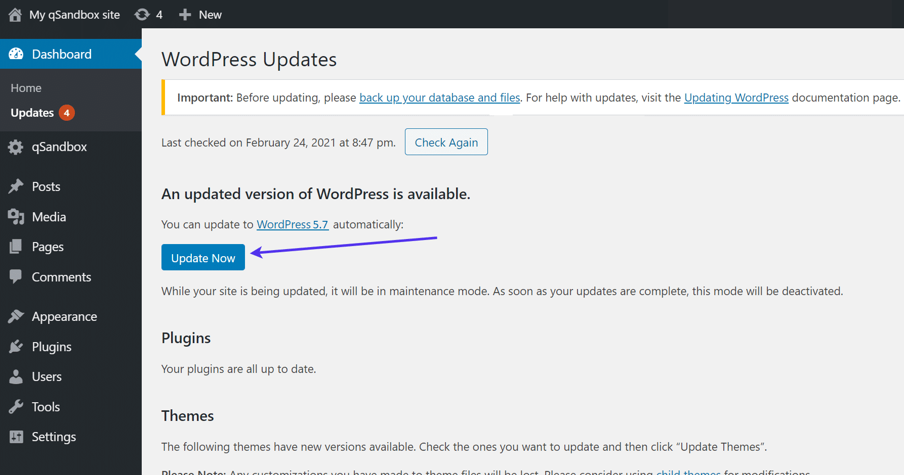 WordPress“立即更新”按钮 WordPress“立即更新”按钮