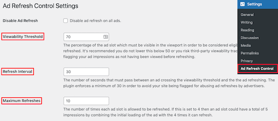 Ad Refresh Control插件设置 Ad Refresh Control插件设置