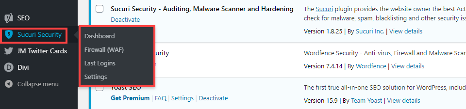 Sucuri插件菜单 Sucuri插件菜单