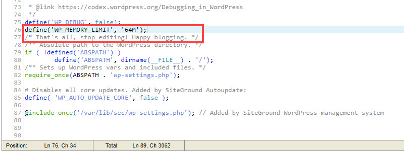 WP内存大小限制设置