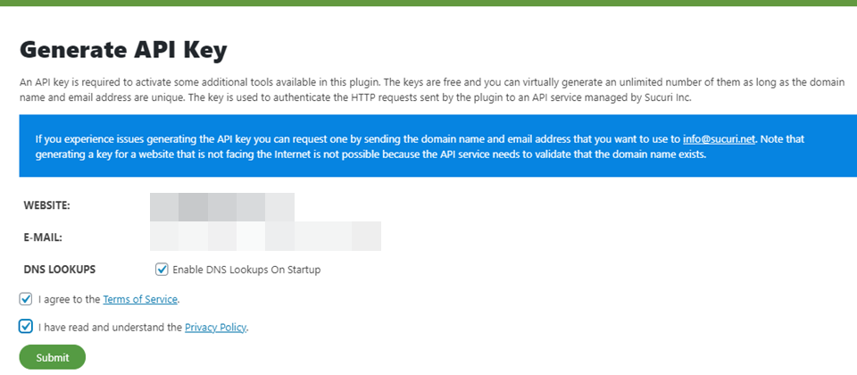 Sucuri插件API key生成 Sucuri插件API key生成