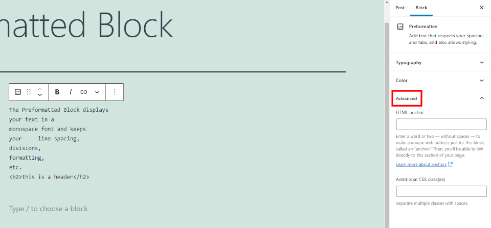 How to Use the WordPress Preformatted Block-1