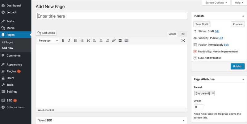 创建和编辑WordPress页面