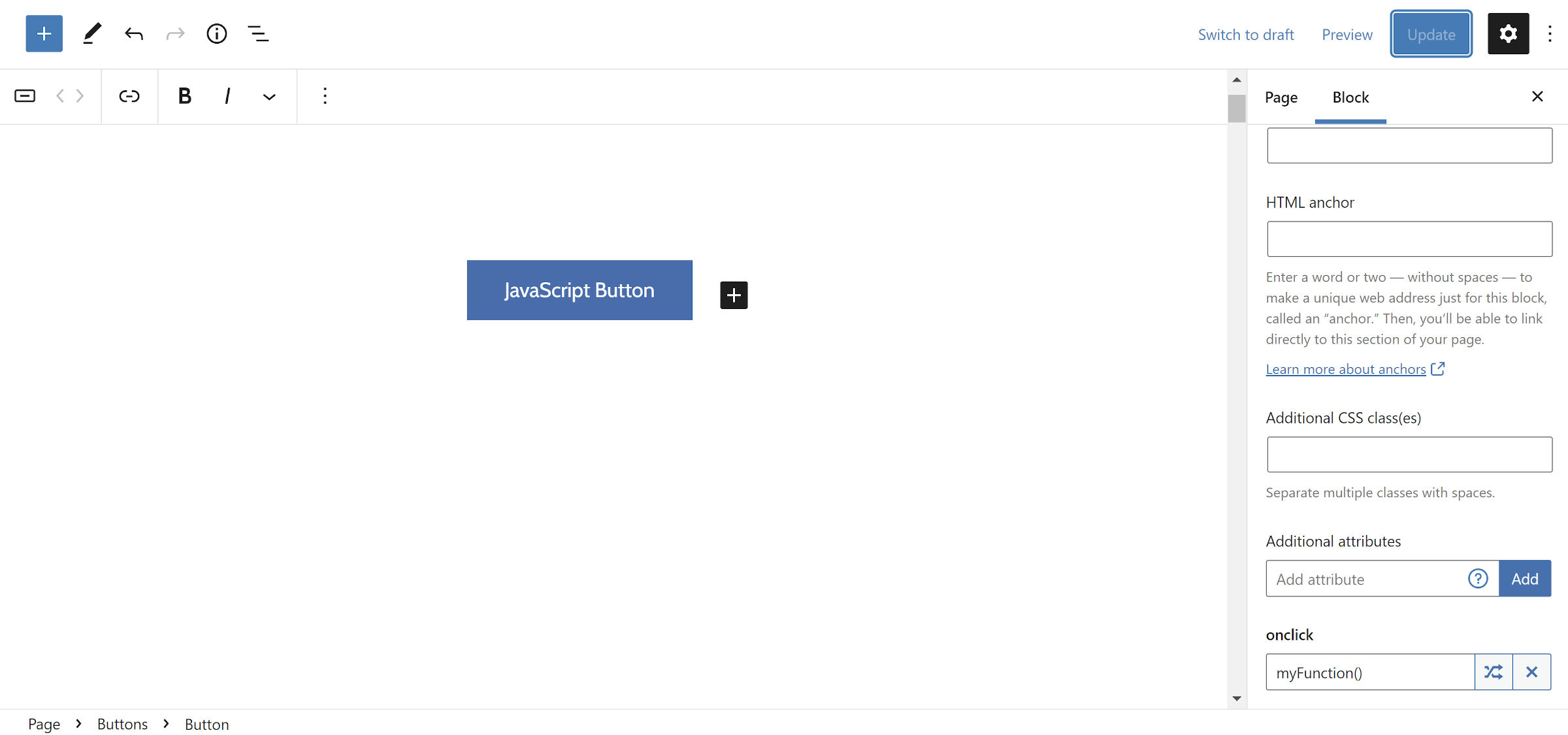 向onclick按钮区块添加属性
