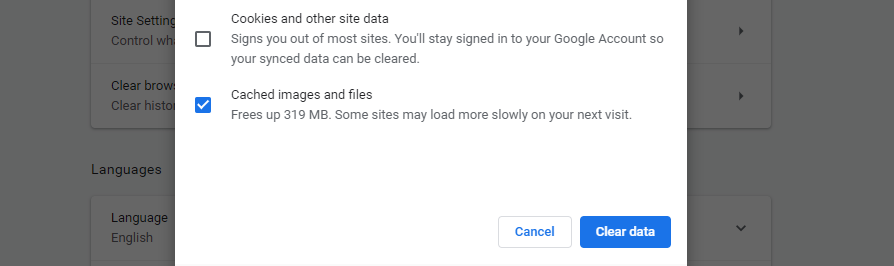 清除缓存的图像和文件