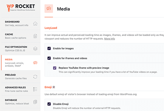 WP Rocket设置界面