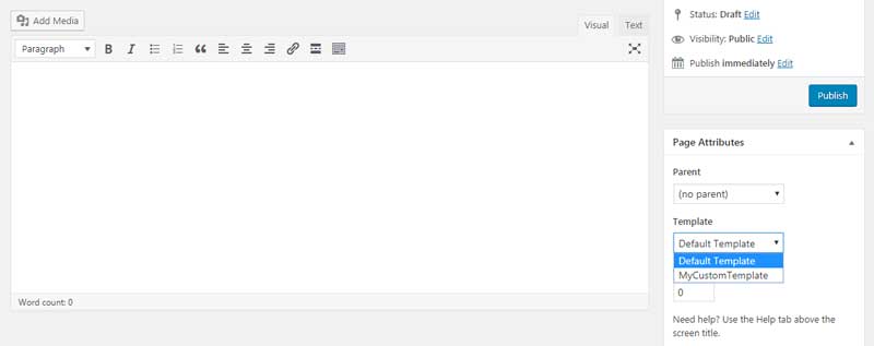 页面属性默认模板选择