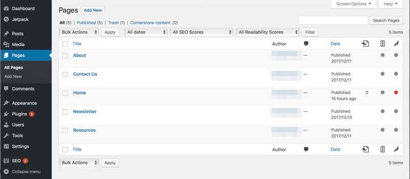 WordPress页面列表
