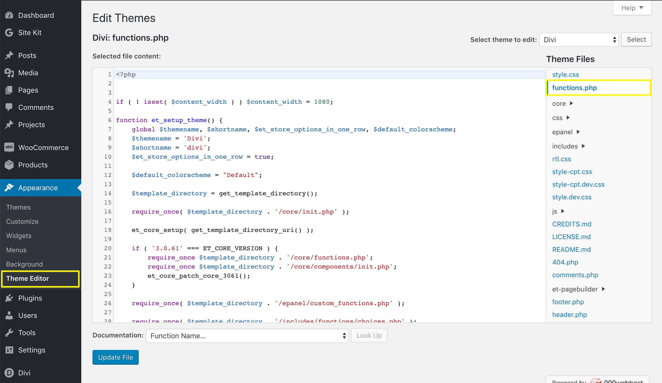 编辑主题functions.php