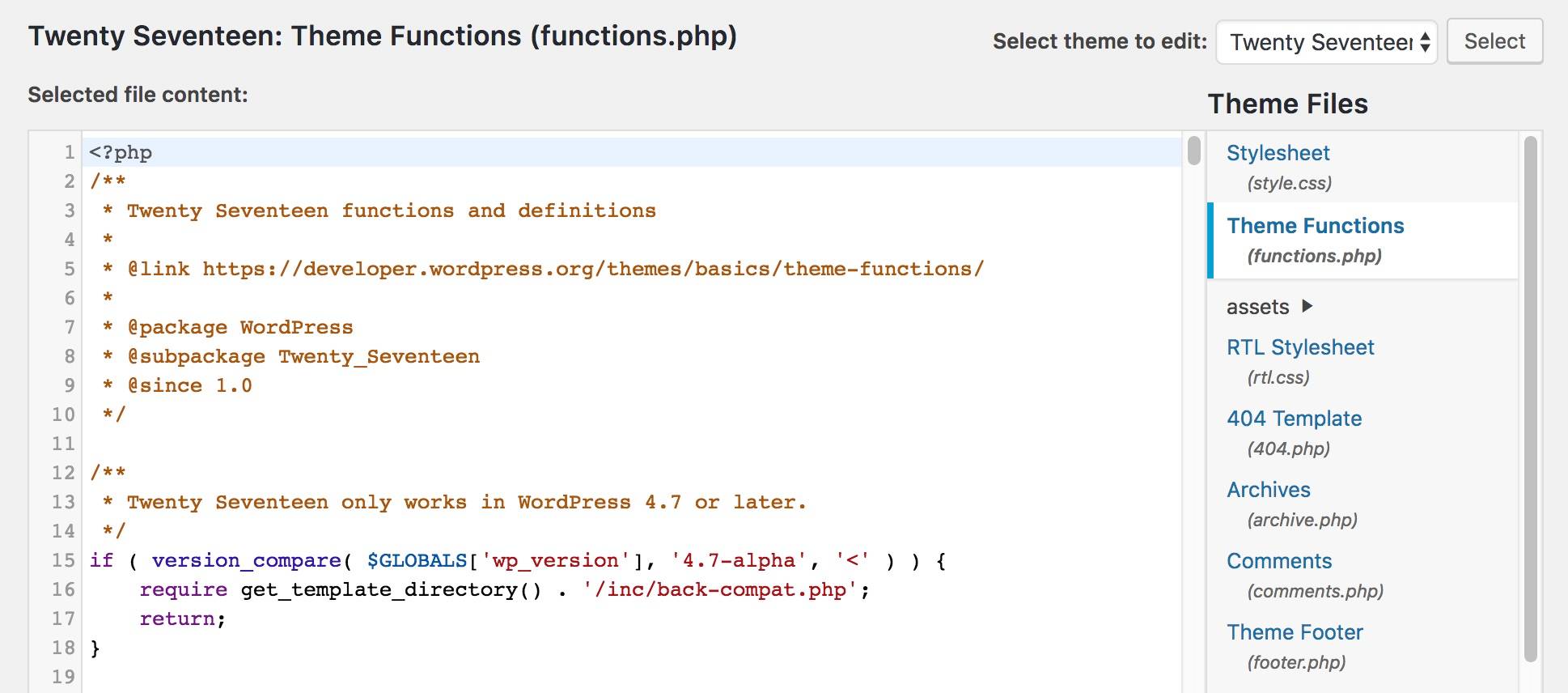 二〇一七主题Functions.php