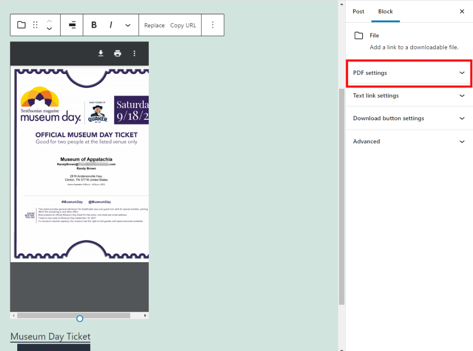 文件区块PDF设置