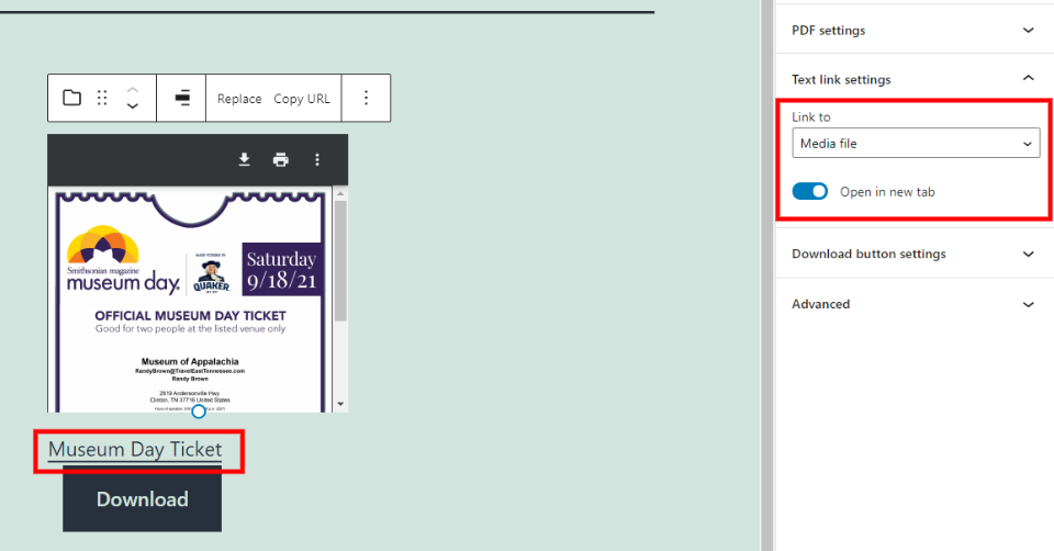 文件区块文本链接设置