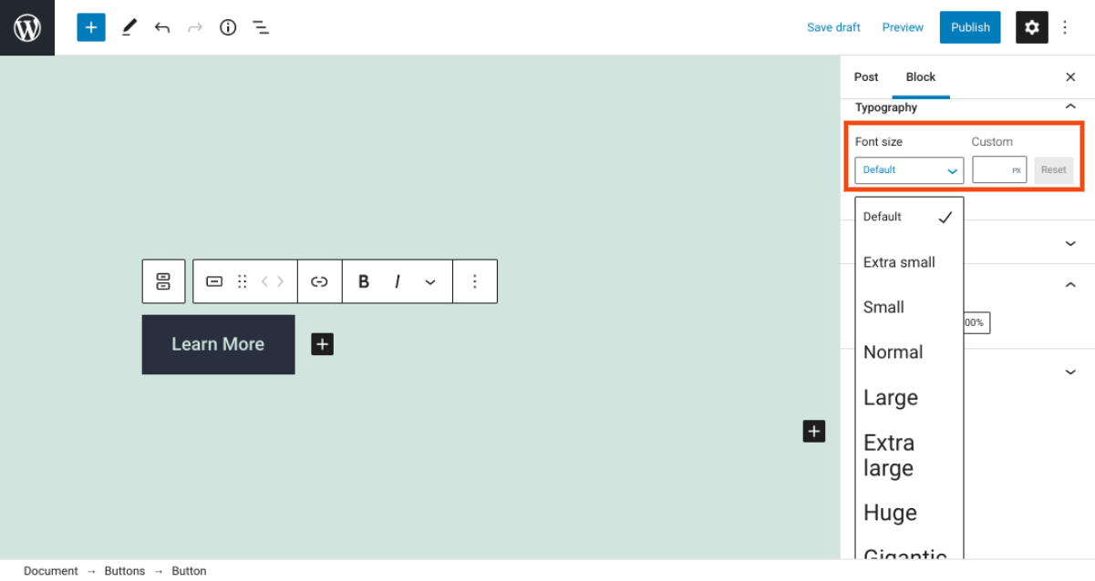 按钮区块字体设置