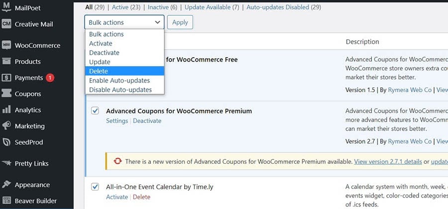 删除不必要的插件和主题