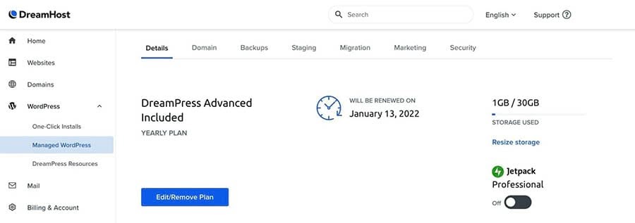 查看您的域名和托管续订
