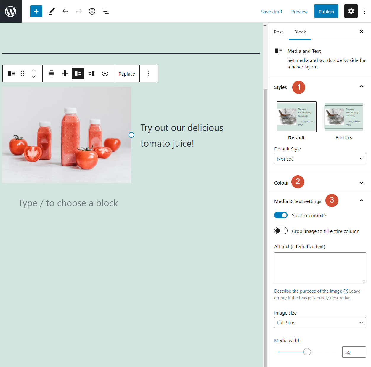 媒体和文本区块其他选项
