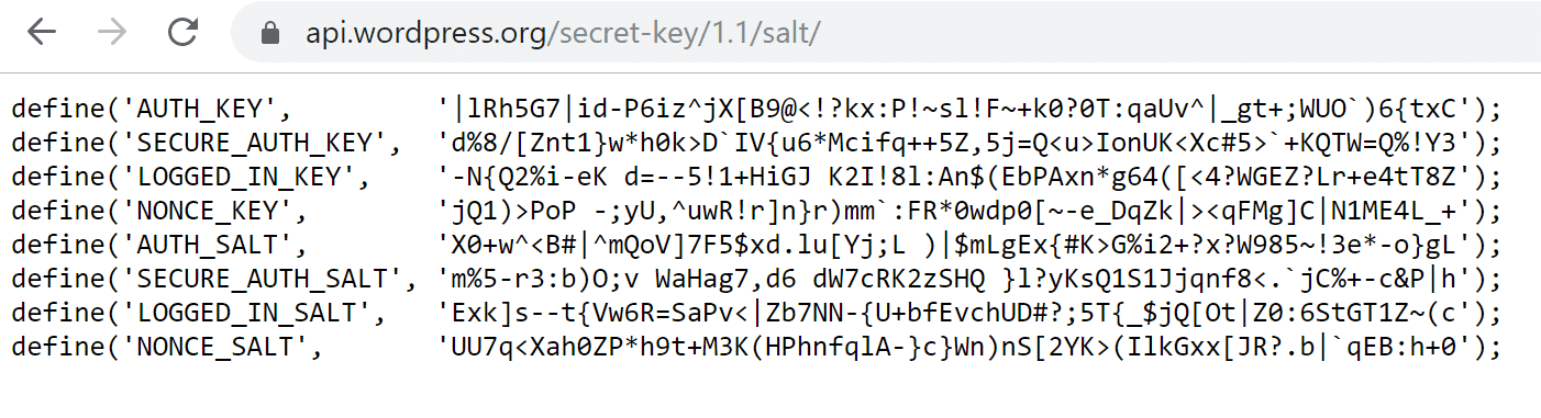 WordPress.org可以帮助您生成新的密钥和Salts WordPress.org可以帮助您生成新的密钥和Salts