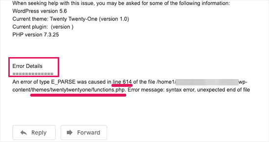 WordPress严重错误详细信息