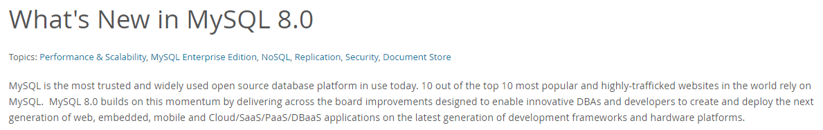MySQL 8.0中的新功能。 MySQL 8.0中的新功能。