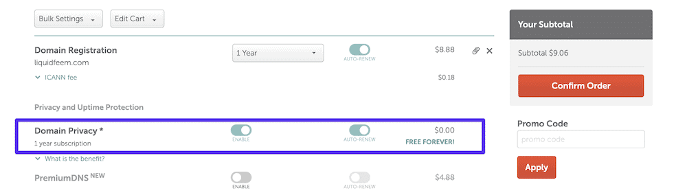 Namecheap结算界面