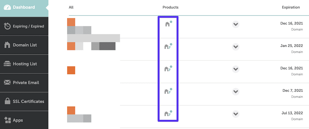 显示域名隐私的namescape仪表板