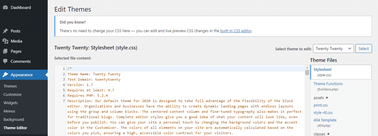 向主题编辑器添加代码