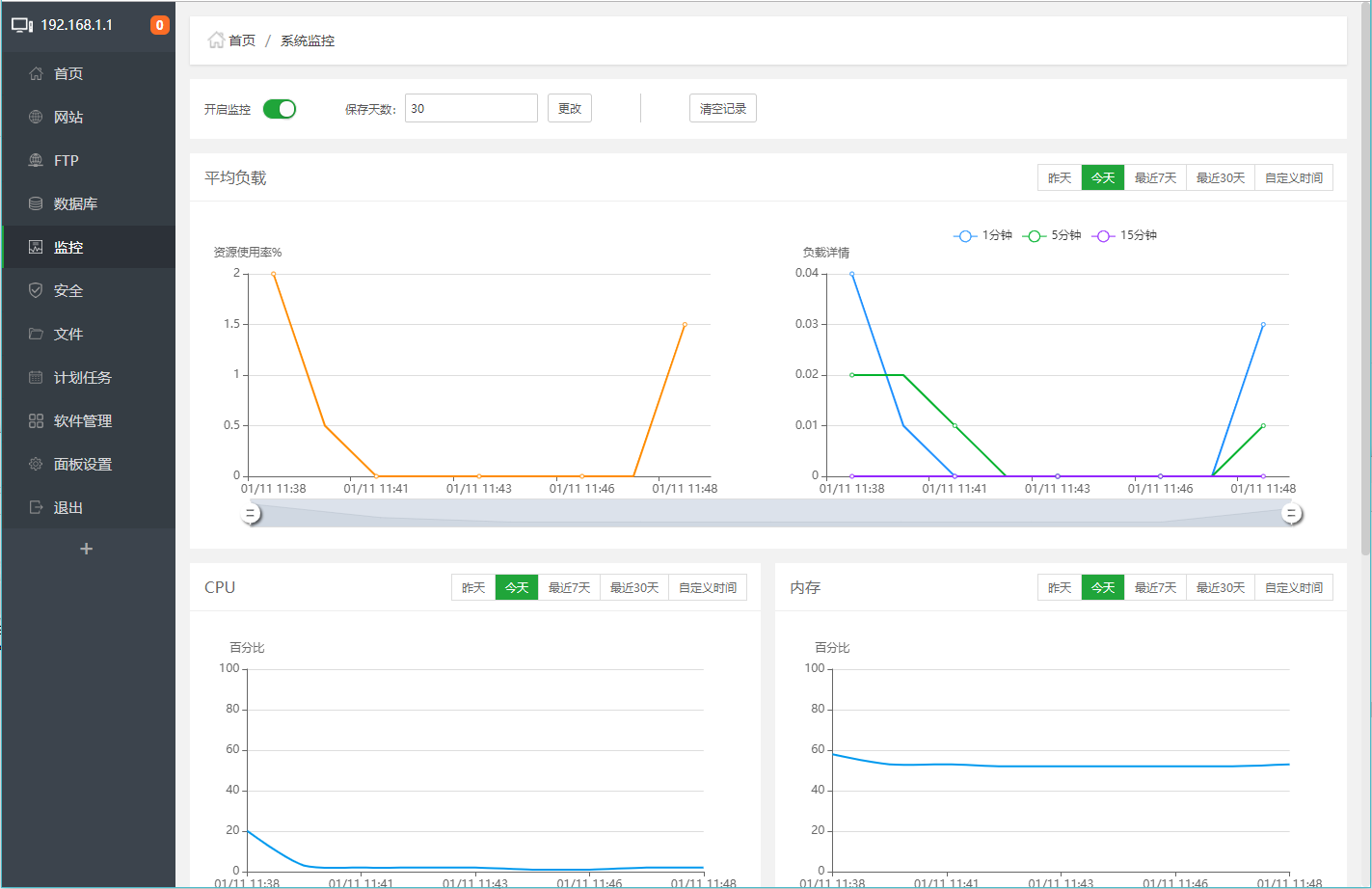 宝塔面板监控管理界面