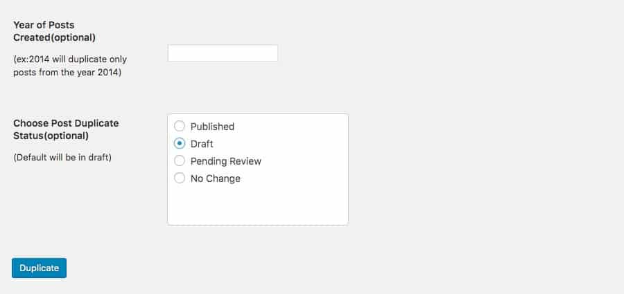 批量复制设置 - 年份和发布状态