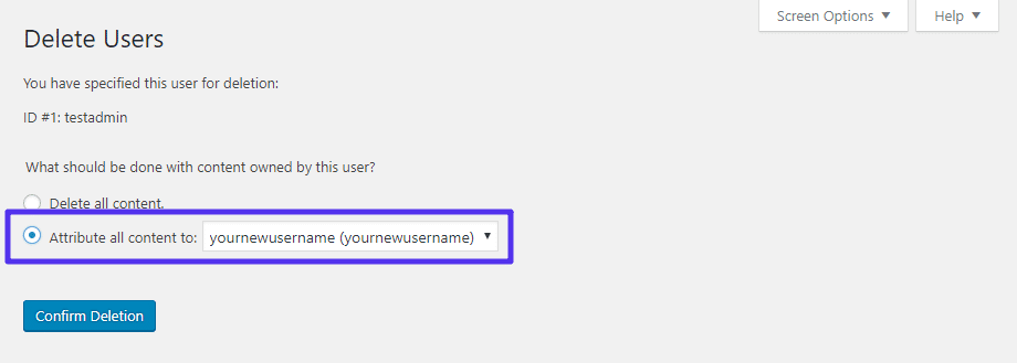确保将所有内容归于您的新用户名