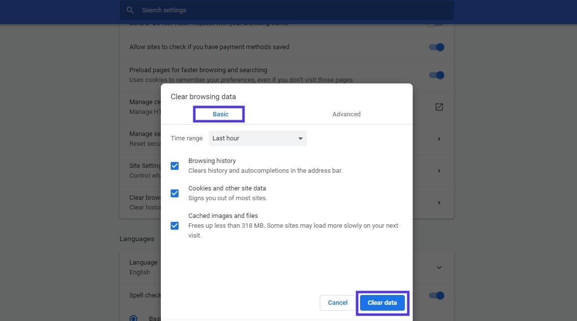Google Chrome中的清除浏览数据窗口 Google Chrome中的清除浏览数据窗口