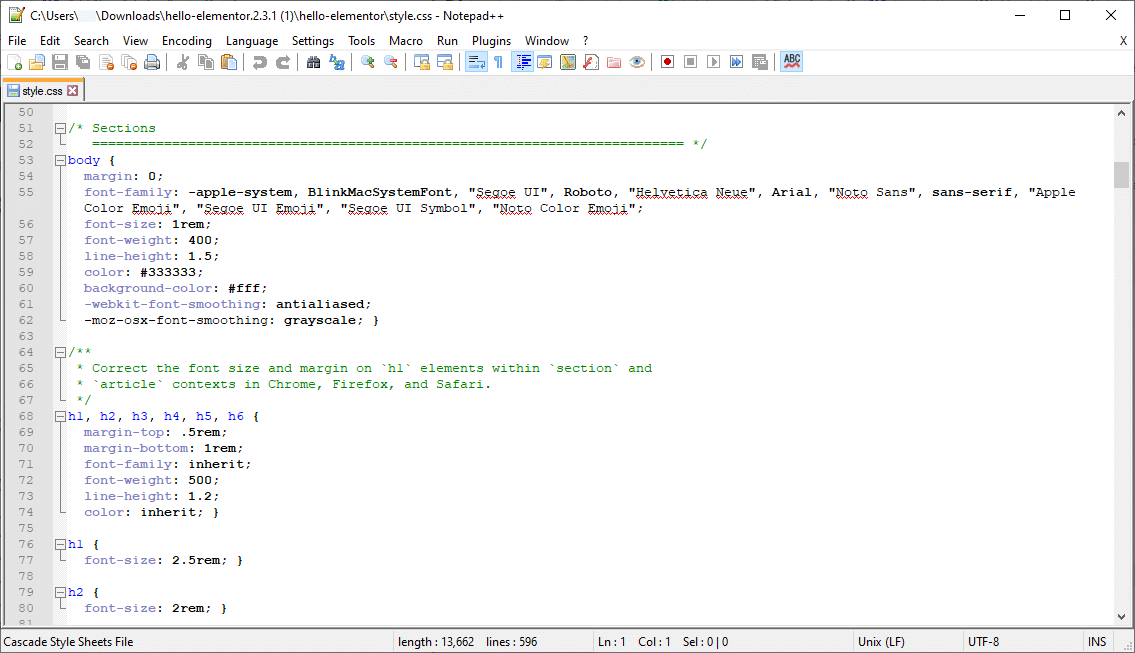style.css样式表中的CSS代码