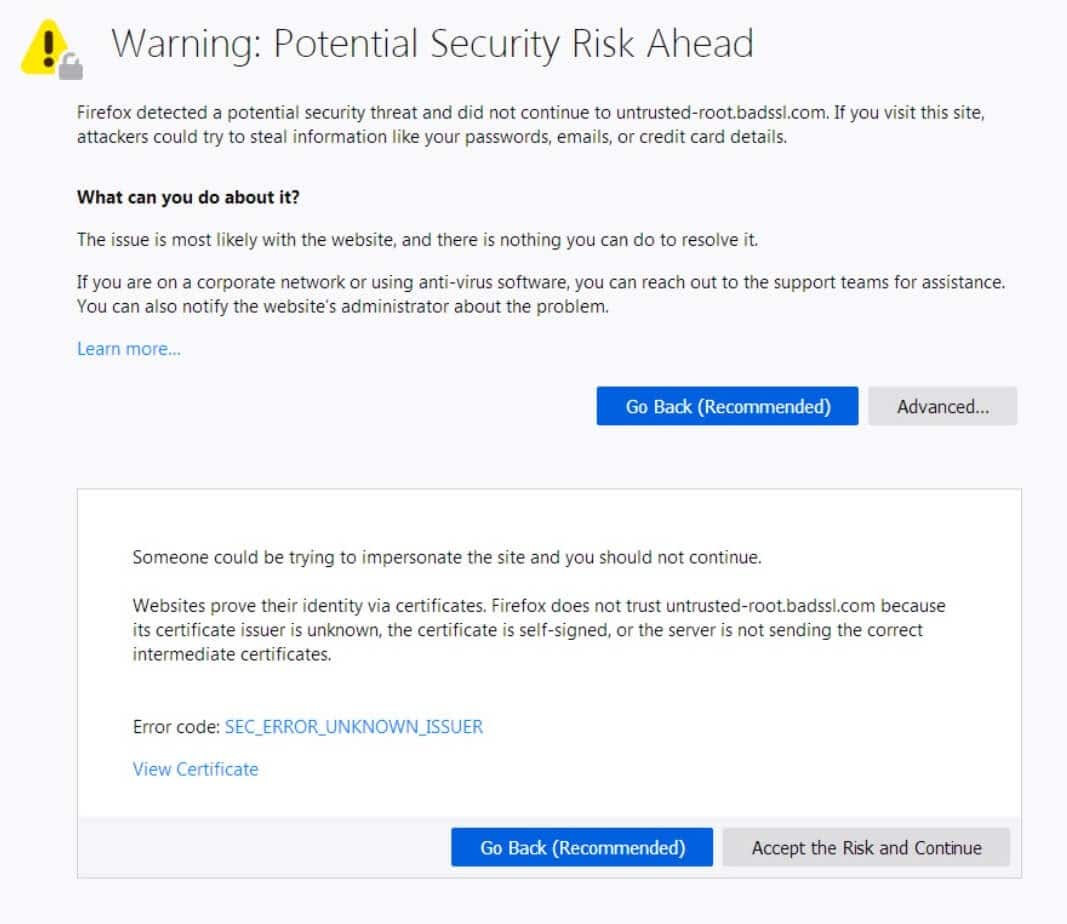 Mozilla Firefox中的安全连接错误