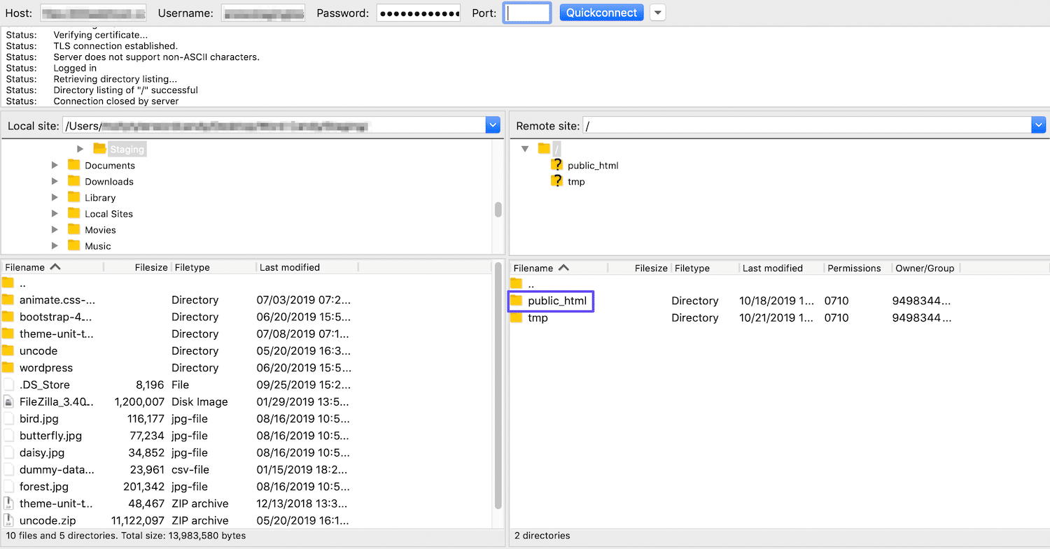 通过FTP访问public_html目录