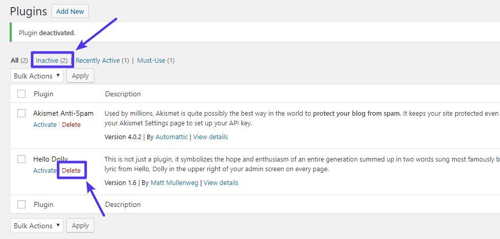 删除WordPress插件