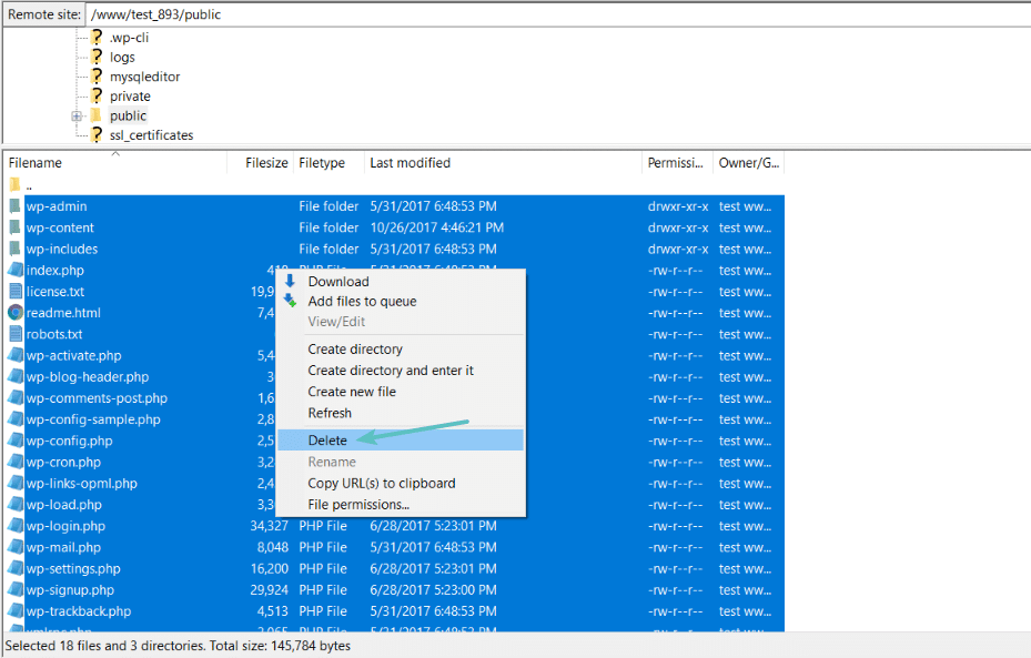 删除当前的WordPress文件