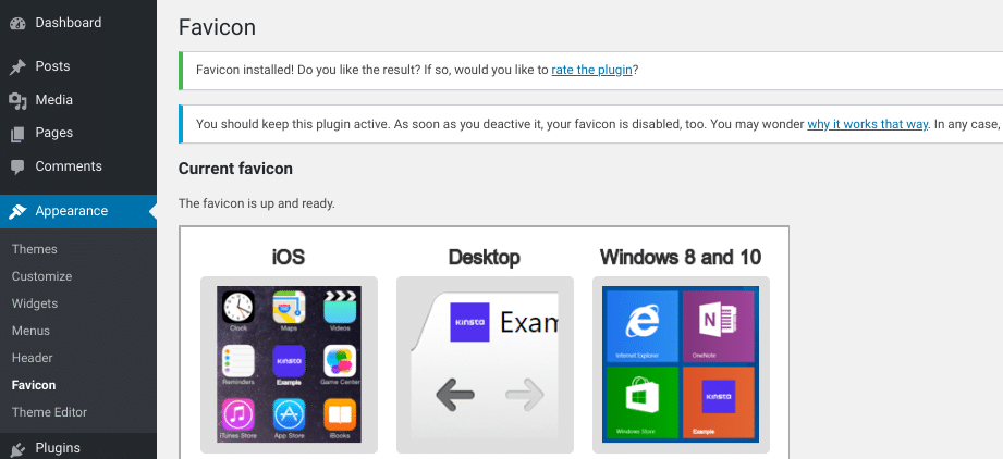 预览WordPress网站图标显示方式的界面