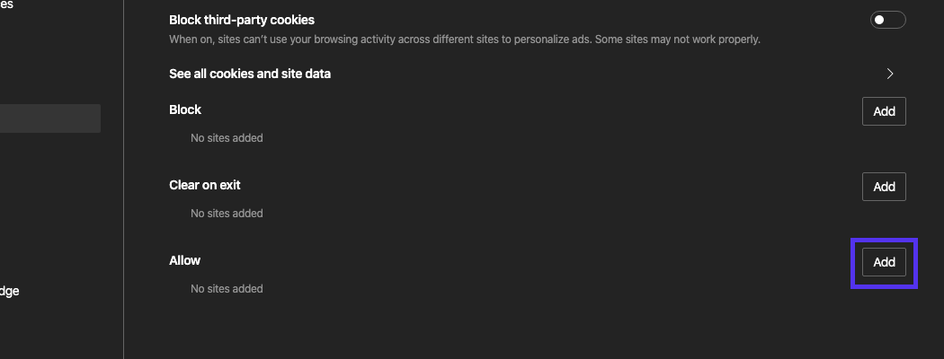 尝试将出现错误的特定站点添加到允许站点列表中