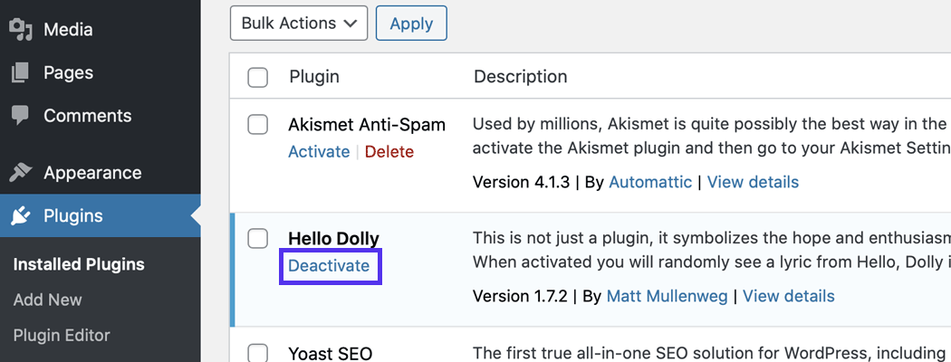 停用并删除问题插件