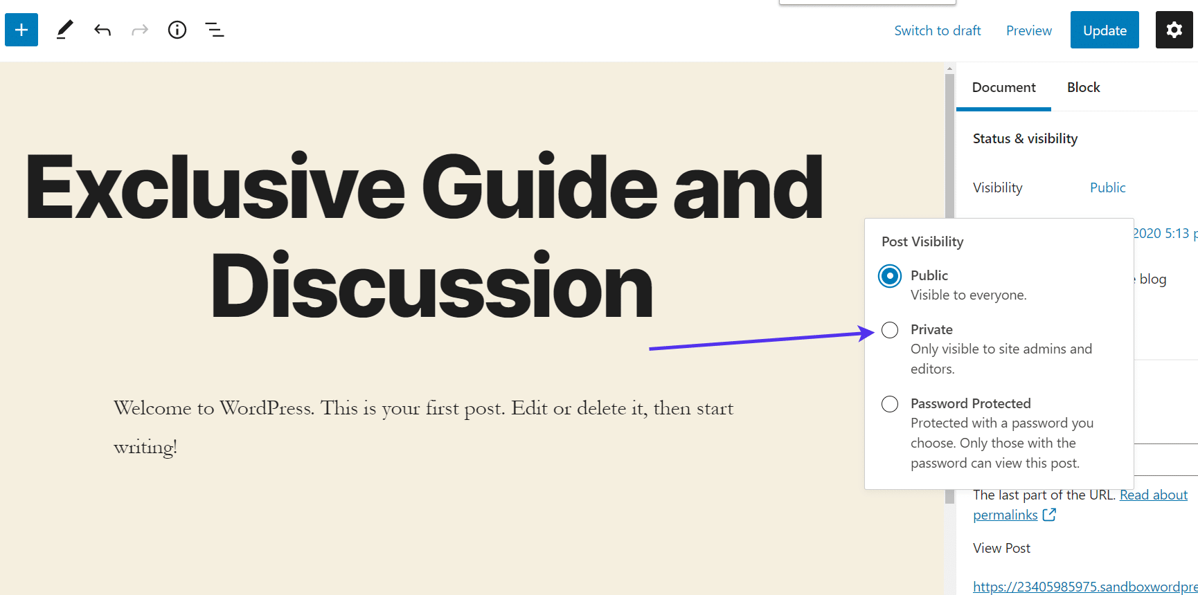将文章转至WordPress私密页面